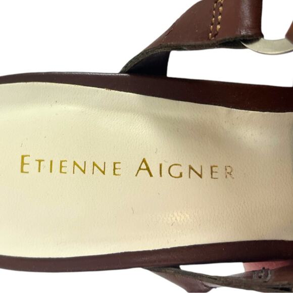 Etienne Aigner 3” Heel Strappy Open Toe Sling Back Dressy Sandal Brown Size 7M - Picture 9 of 10